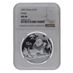 Moneda China 10 Yuans Panda MS 69 Plata 2007 1oz