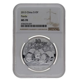 Moneda China 10 Yuans Panda MS 70 Plata 2013 1oz