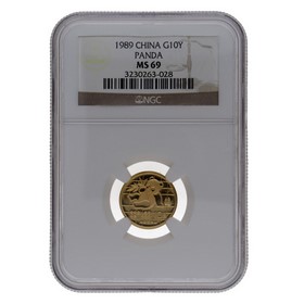 Moneda China 10 Yuans Panda MS 69 Oro 1989 1/10oz