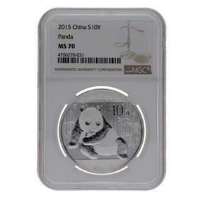 Moneda China 10 Yuans Panda MS 70 Plata 2015 1oz