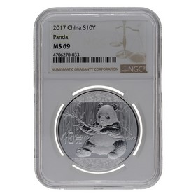 Moneda China 10 Yuans Panda MS 69 Plata 2017 30g