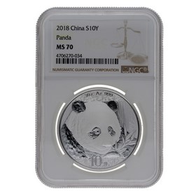 Moneda China 10 Yuans Panda MS 70 Plata 2018 30g