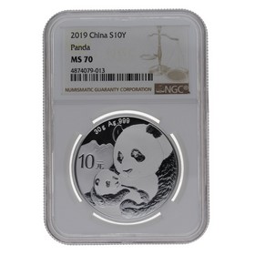Moneda China 10 Yuans Panda MS 70 Plata 2019 30g