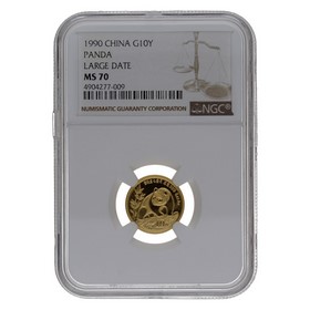 Moneda China 10 Yuans Panda MS 70 Large Date Oro 1990 1/10oz