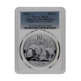 Moneda China 10 Yuanes Panda PCGS MS68 Plata 2013 1oz