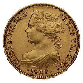 Moneda 10 Escudos Oro 1868 *-Madrid *18*68 8,35g