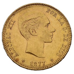 Moneda 25 Pesetas Oro 1877 *-Madrid DEM *18*77 8,05g