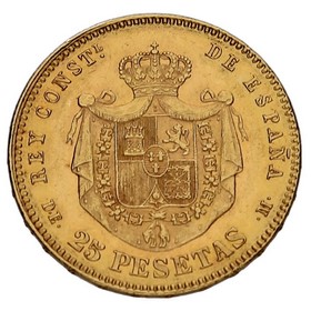 Moneda 25 Pesetas Oro 1877 *-Madrid DEM *18*77 8,05g
