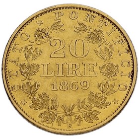 Moneda Estados Pontificios 20 Liras Oro 1869 R-Roma XXIV 6,44g