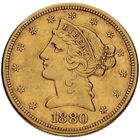 Moneda Estados Unidos 5 Dólares Coronet Head Oro 1880 S-San Francisco 8,31g