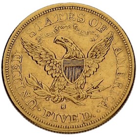 Moneda Estados Unidos 5 Dólares Coronet Head Oro 1880 S-San Francisco 8,31g