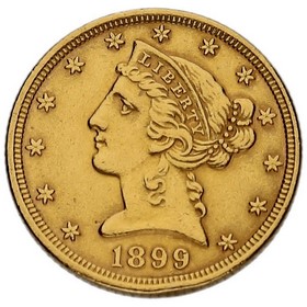 Moneda Estados Unidos 5 Dólares Coronet Head Oro 1899 (/)-Philadelphia 8,32g
