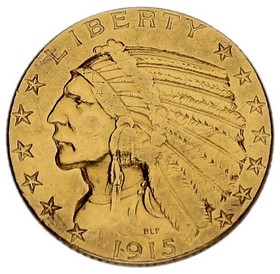 Moneda Estados Unidos 5 Dólares Indian Head Oro 1915 (/)-Philadelphia BLP 8,32g