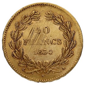 Moneda Francia 40 Francos Oro 1834 A-París 12,80g