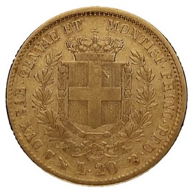 Moneda Reino de Cerdeña 20 Liras Oro 1854 P-Turín F 6,40g