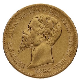 Moneda Reino de Cerdeña 20 Liras Oro 1854 P-Turín F 6,40g