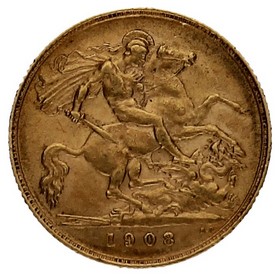 Moneda Reino Unido 1/2 Soberano Oro 1908 3,97g
