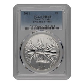 Moneda Reino Unido 2 Libras Britannia PCGS MS68 Plata 2011 1oz