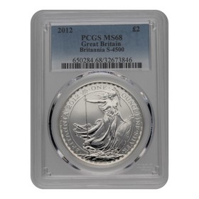 Moneda Reino Unido 2 Libras Britannia PCGS MS68 Plata 2012 1oz