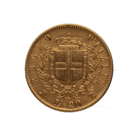 Moneda Italia 20 Liras Oro 1873 M-Milán BN 6,42g