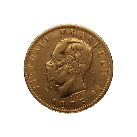 Moneda Italia 20 Liras Oro 1873 M-Milán BN 6,42g