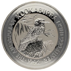 Moneda Australia 30 Dollars Kookaburra Plata 1992 1.000g