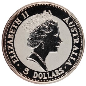 Moneda Australia 5 Dollars Kookaburra Plata 1991 1oz