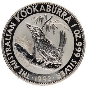 Moneda Australia 5 Dollars Kookaburra Plata 1992 1oz
