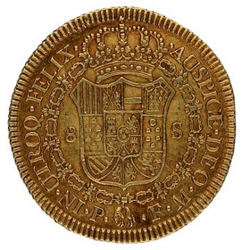 Moneda Colombia 8 Escudos Oro 1818 Popayán FM 26,99g