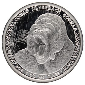 Moneda República Democrática del Congo 5000 Francos CFA Gorila espalda plateada Plata 2015 1oz