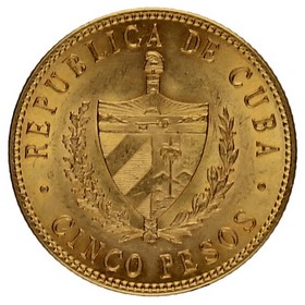 Moneda Cuba 5 Pesos Oro 1916 8,31g