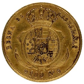 Moneda 100 reales Reina Isabel II Oro 1855 8,37g