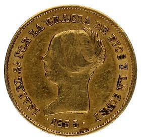 Moneda 100 reales Reina Isabel II Oro 1855 8,37g
