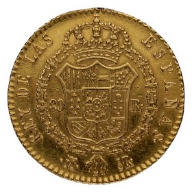 Moneda 80 Reales Rey fernando VII Oro 1822 Madrid SR 6,73g