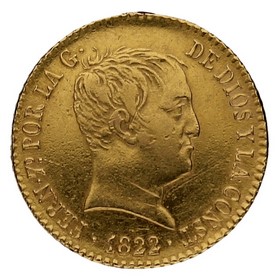 Moneda 80 Reales Rey fernando VII Oro 1822 Madrid SR 6,73g
