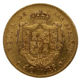 Moneda 40 Reales Reina Isabel II Oro 1864 3,34g