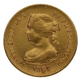 Moneda 40 Reales Reina Isabel II Oro 1864 3,34g