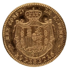Moneda 20 Pesetas Rey Alfonso XIII Oro 1896 6,46g