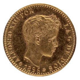 Moneda 20 Pesetas Rey Alfonso XIII Oro 1896 6,46g