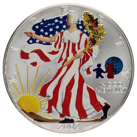 Moneda Estados Unidos 1 Dollar American Eagle Coloreada Blanco/Rojo Plata 2002 1oz