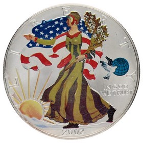 Moneda Estados Unidos 1 Dollar American Eagle Coloreada Amarillo/Lila Plata 2002 1oz