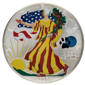Moneda Estados Unidos 1 Dollar American Eagle Coloreada Amarillo/Rojo Plata 2002 1oz