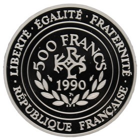 Moneda Francia 500 Francos 70 Ecus Carlo Magno Platino 1990 20g