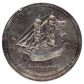 Moneda Islas Cook 30 Dollars Barco Plata 2012 1.000g