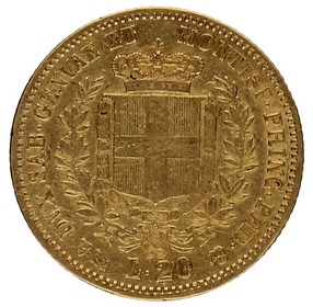 Moneda Italia 20 Liras  Oro 1850 P 6,40g