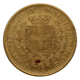 Moneda Italia 20 Liras  Oro 1854 P 6,40g