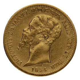 Moneda Italia 20 Liras  Oro 1854 P 6,40g