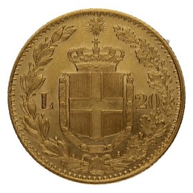 Moneda Italia 20 Liras  Oro 1882 R 6,41g
