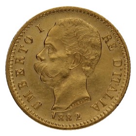 Moneda Italia 20 Liras  Oro 1882 R 6,41g