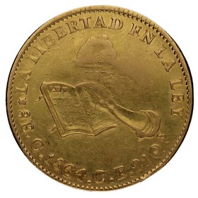 Moneda México 8 Escudos Oro 1864 C.E. 26,86g
